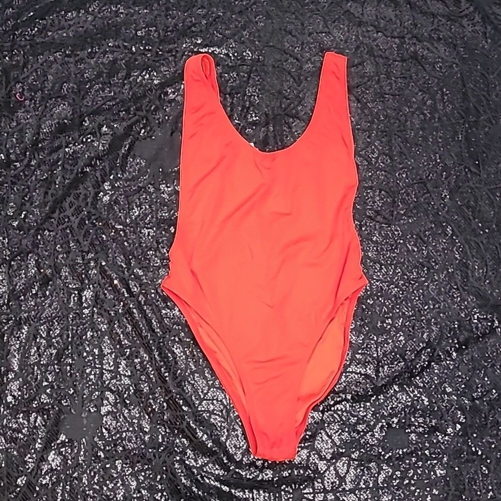 Red 80's 90's Inspired One Piece Swimsuit Women's Size Large - Picture 2 of 12